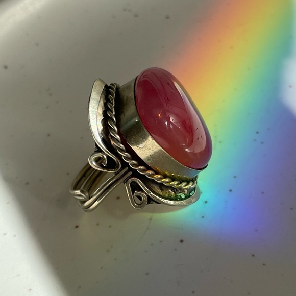 Hot Pink Agate statement ring adjustable from Argentina all size - Picture 6 of 11